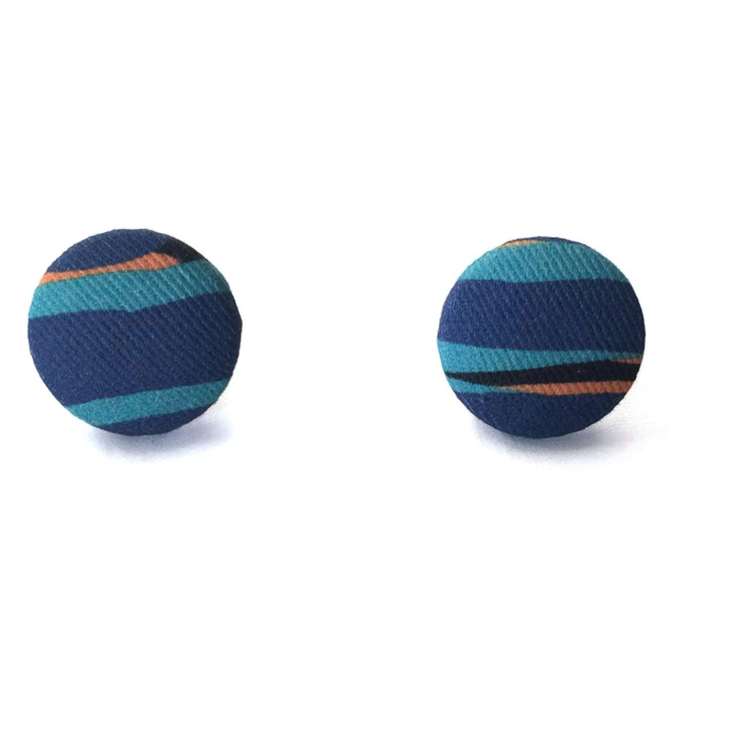 Fabric Covered Button Earrings With Cami Pattern - OlaOla