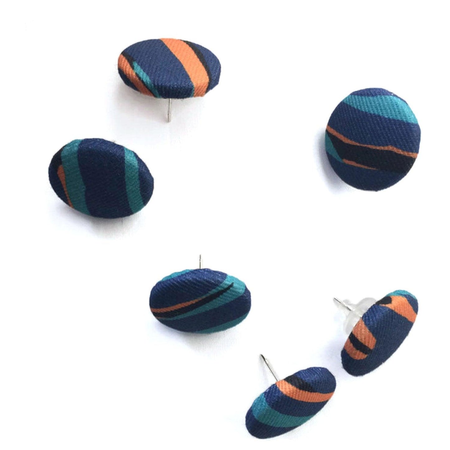 Fabric Covered Button Earrings With Cami Pattern - OlaOla