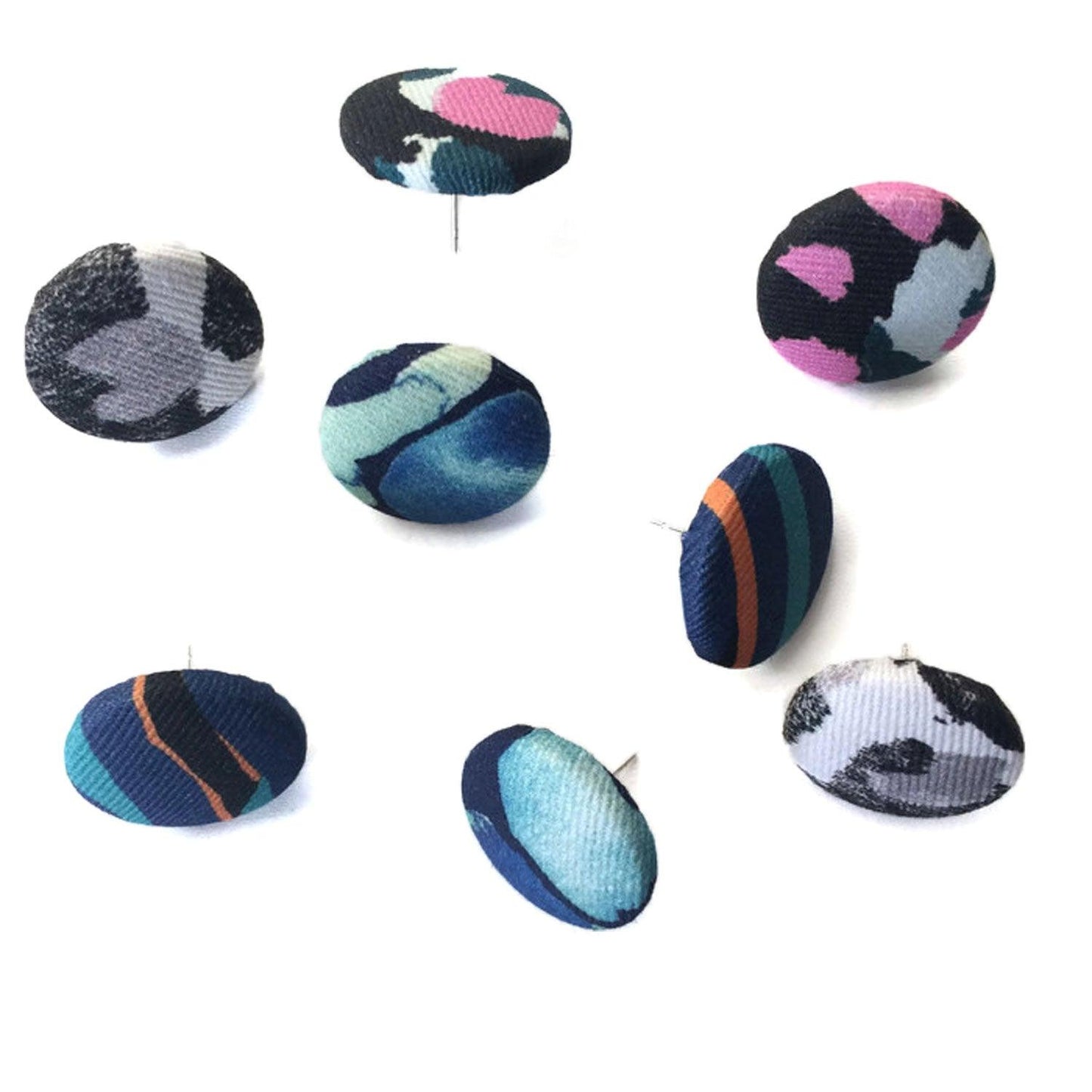 Fabric Covered Button Earrings With Cami Pattern - OlaOla