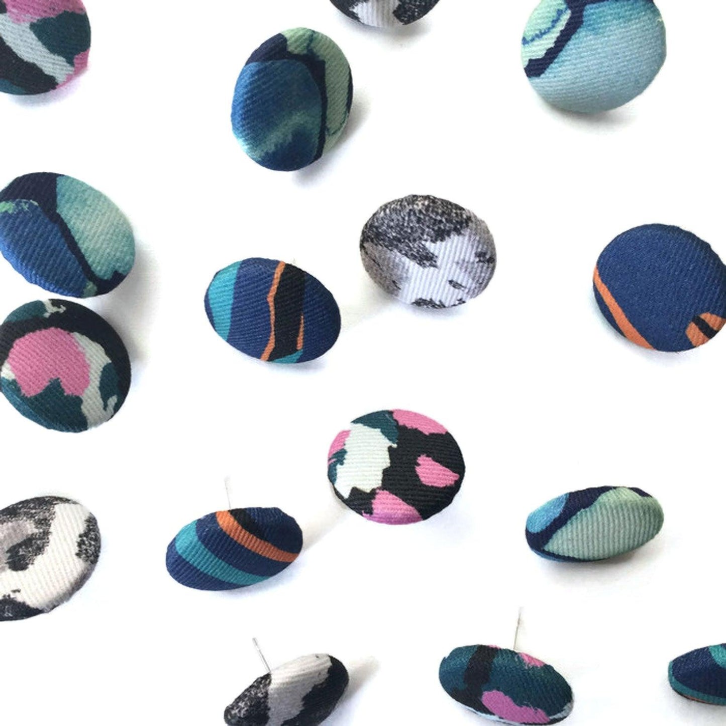 Fabric Covered Button Earrings With Torto Pattern - OlaOla