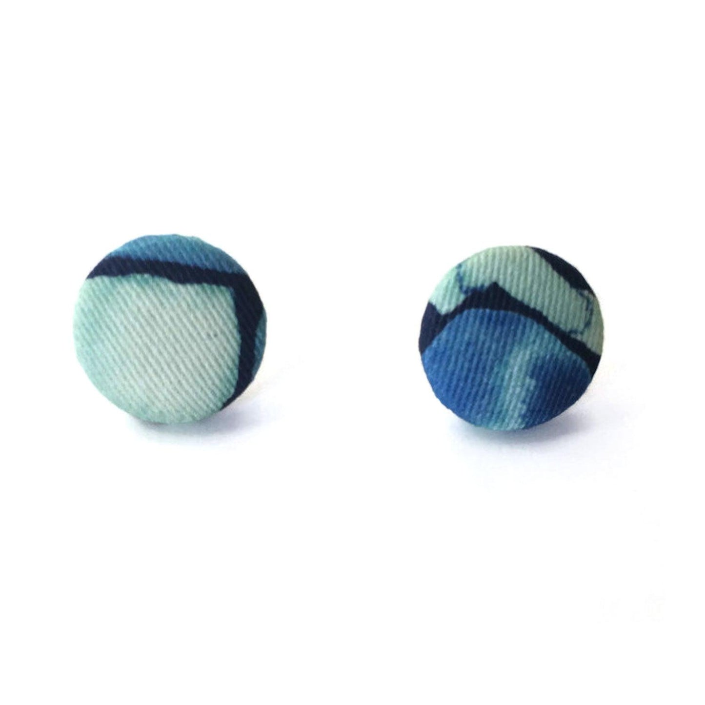 Fabric Covered Button Earrings With Geo Pattern - OlaOla