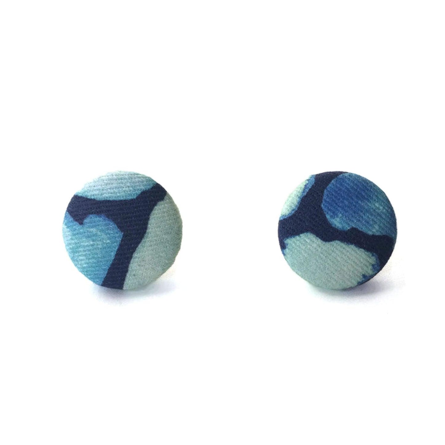 Fabric Covered Button Earrings With Geo Pattern - OlaOla