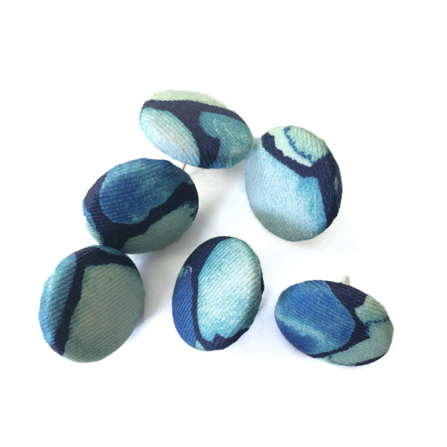 Fabric Covered Button Earrings With Geo Pattern - OlaOla