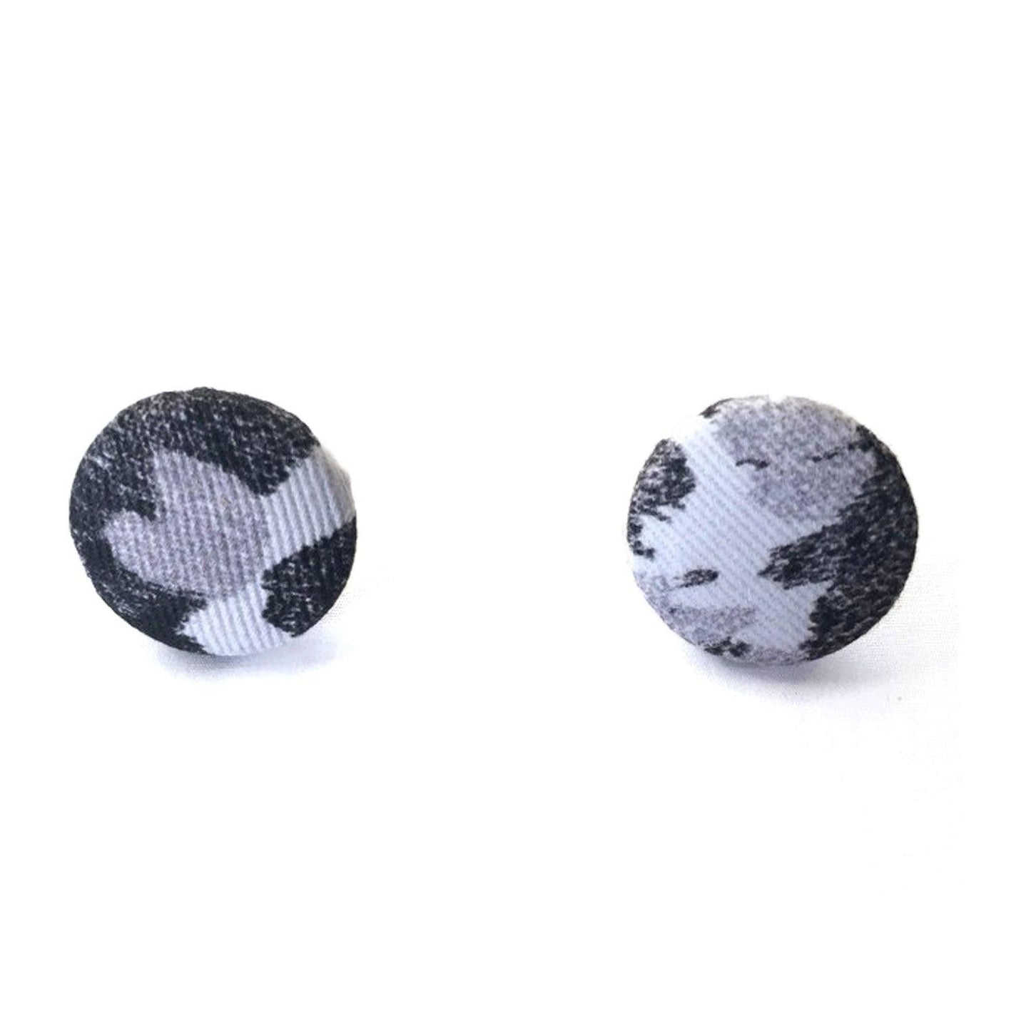 Fabric Covered Button Earrings With Torto B&W Pattern - OlaOla