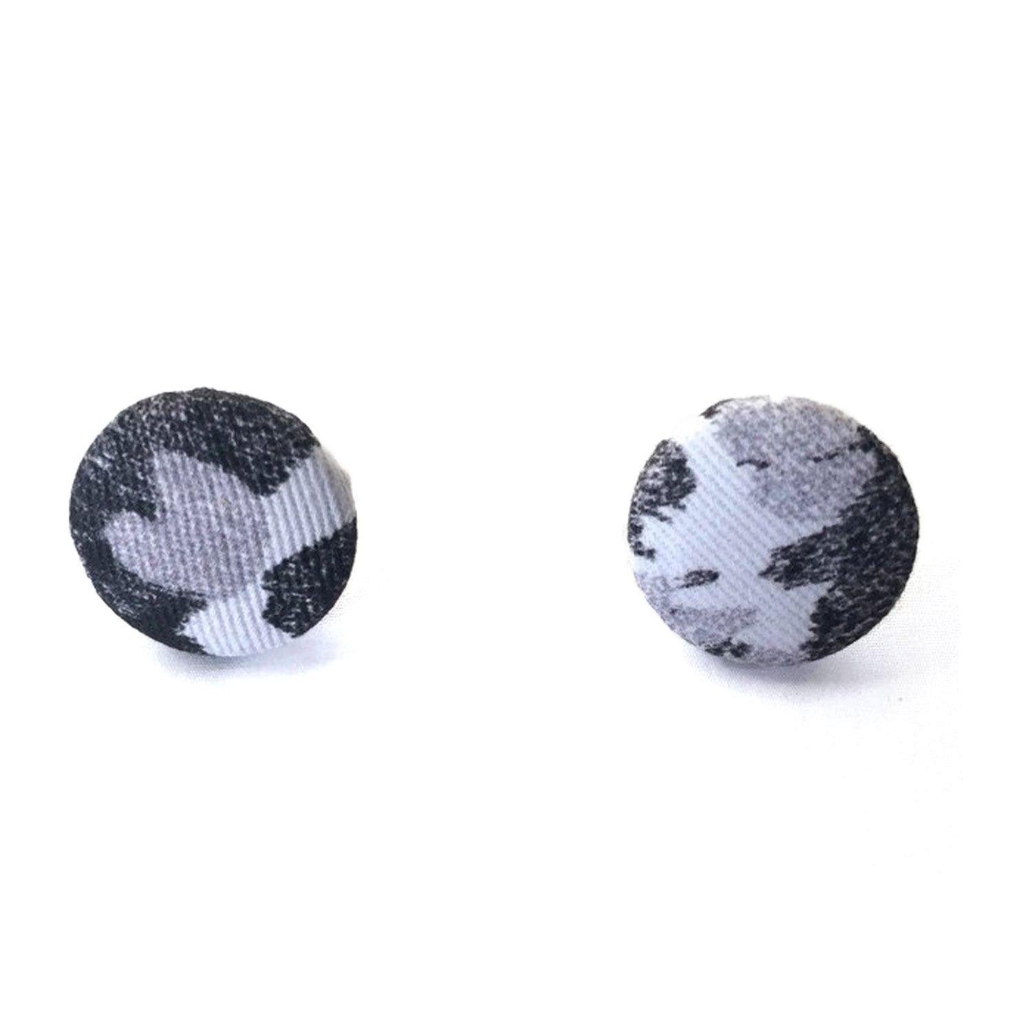 Fabric Covered Button Earrings With Torto B&W Pattern - OlaOla