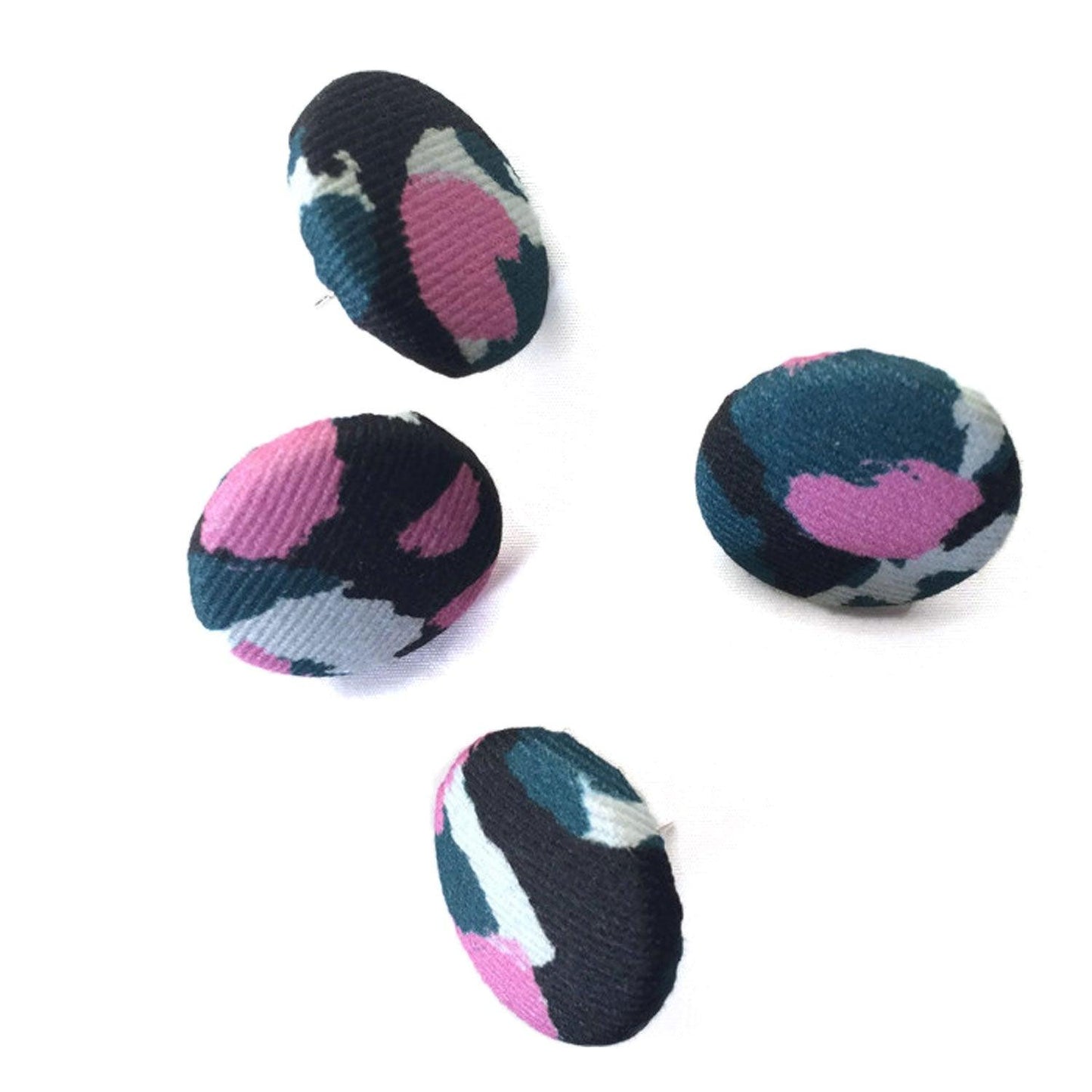 Fabric Covered Button Earrings With Torto Pattern - OlaOla