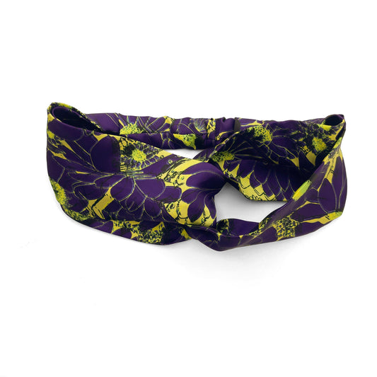Silky Satin Knot Turban Headband With Late Bloom Floral Pattern