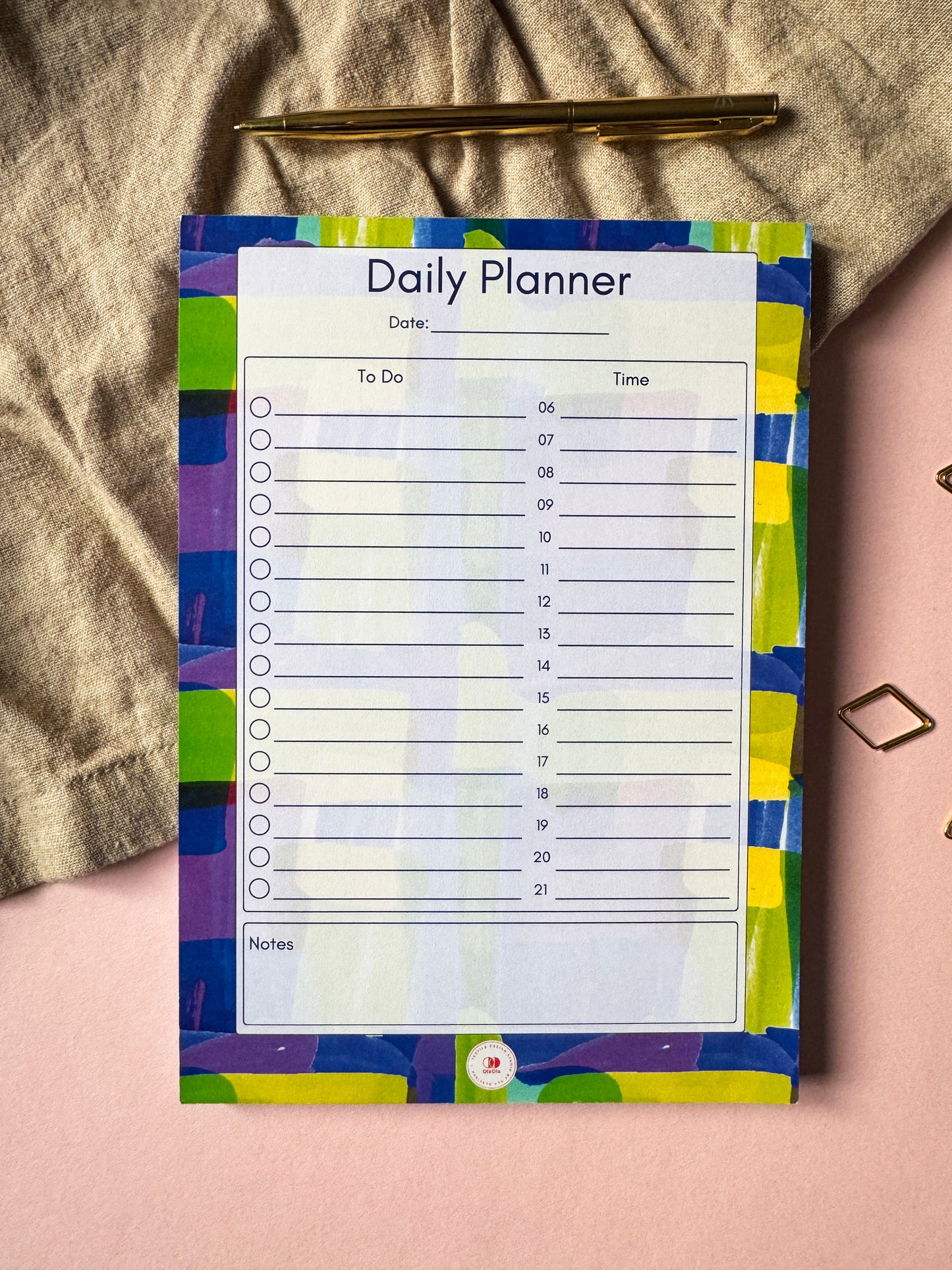 A5 Daily Planner Notepad with Gilasi Pattern