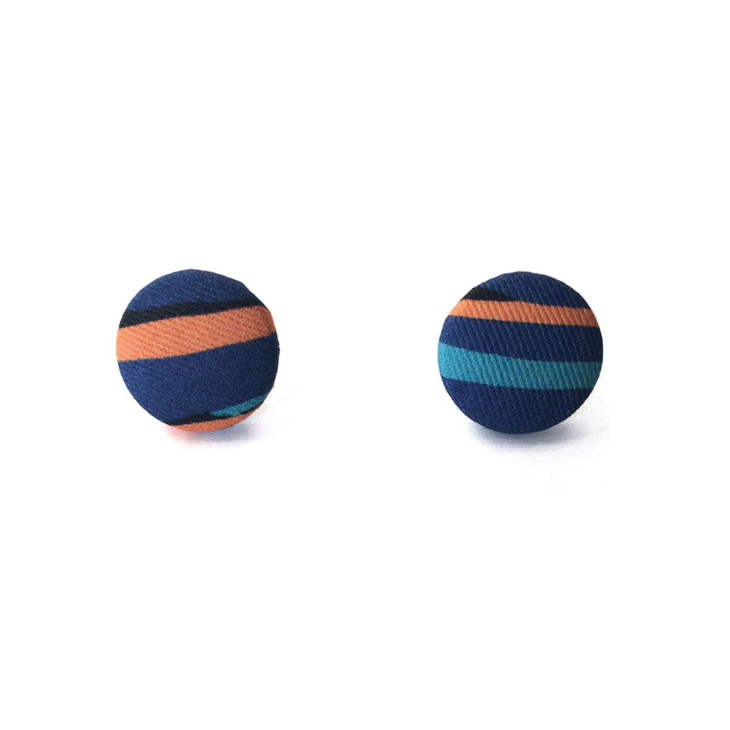 Fabric Covered Button Earrings With Cami Pattern - OlaOla