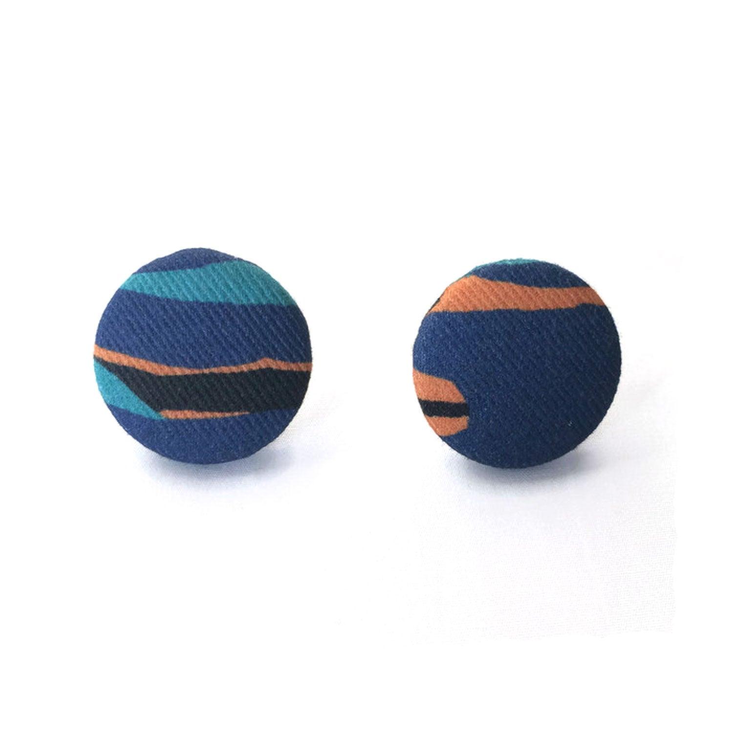 Fabric Covered Button Earrings With Cami Pattern - OlaOla