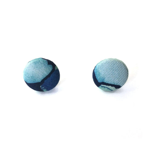 Fabric Covered Button Earrings With Geo Pattern - OlaOla