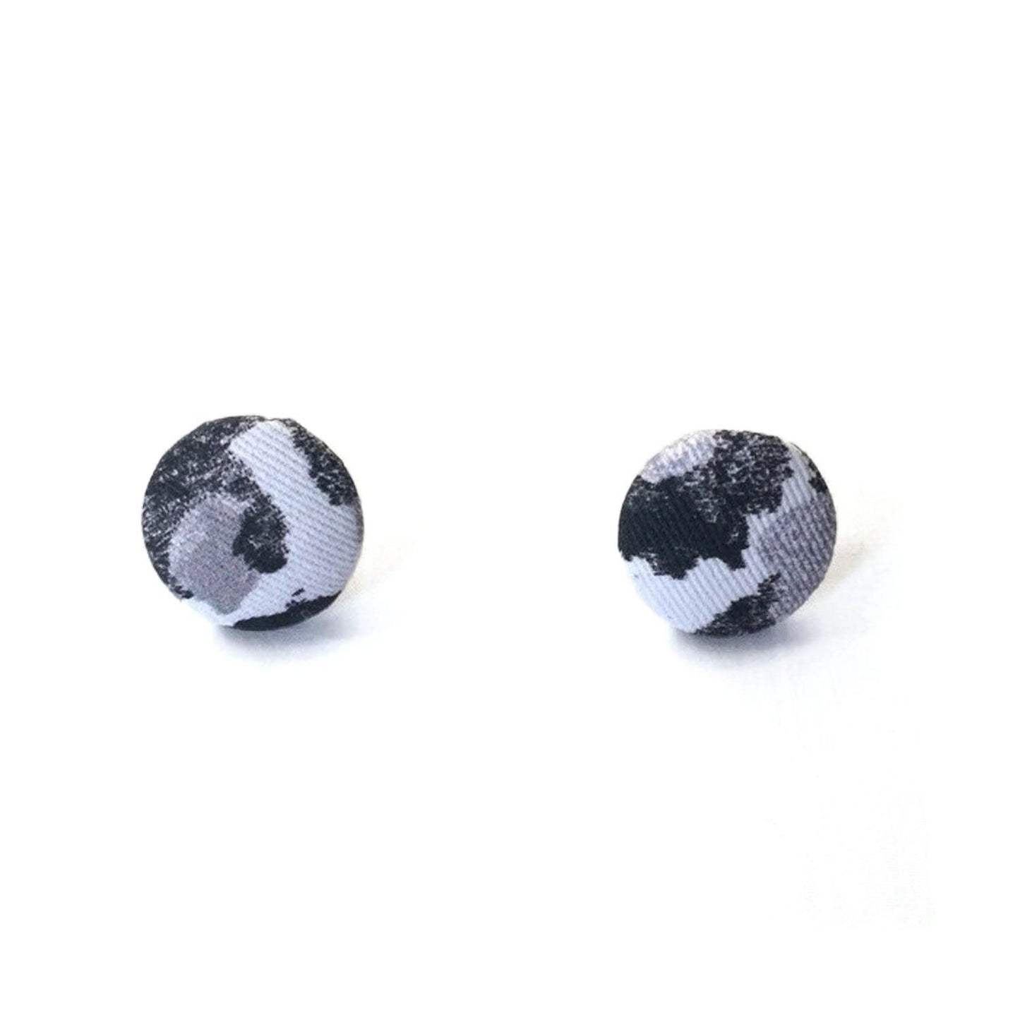 Fabric Covered Button Earrings With Torto B&W Pattern - OlaOla