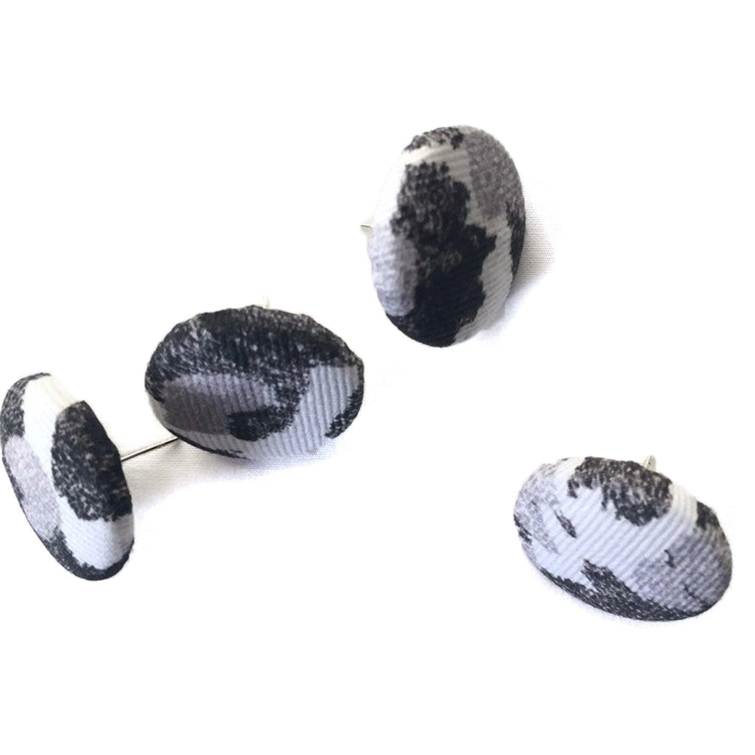 Fabric Covered Button Earrings With Torto B&W Pattern - OlaOla