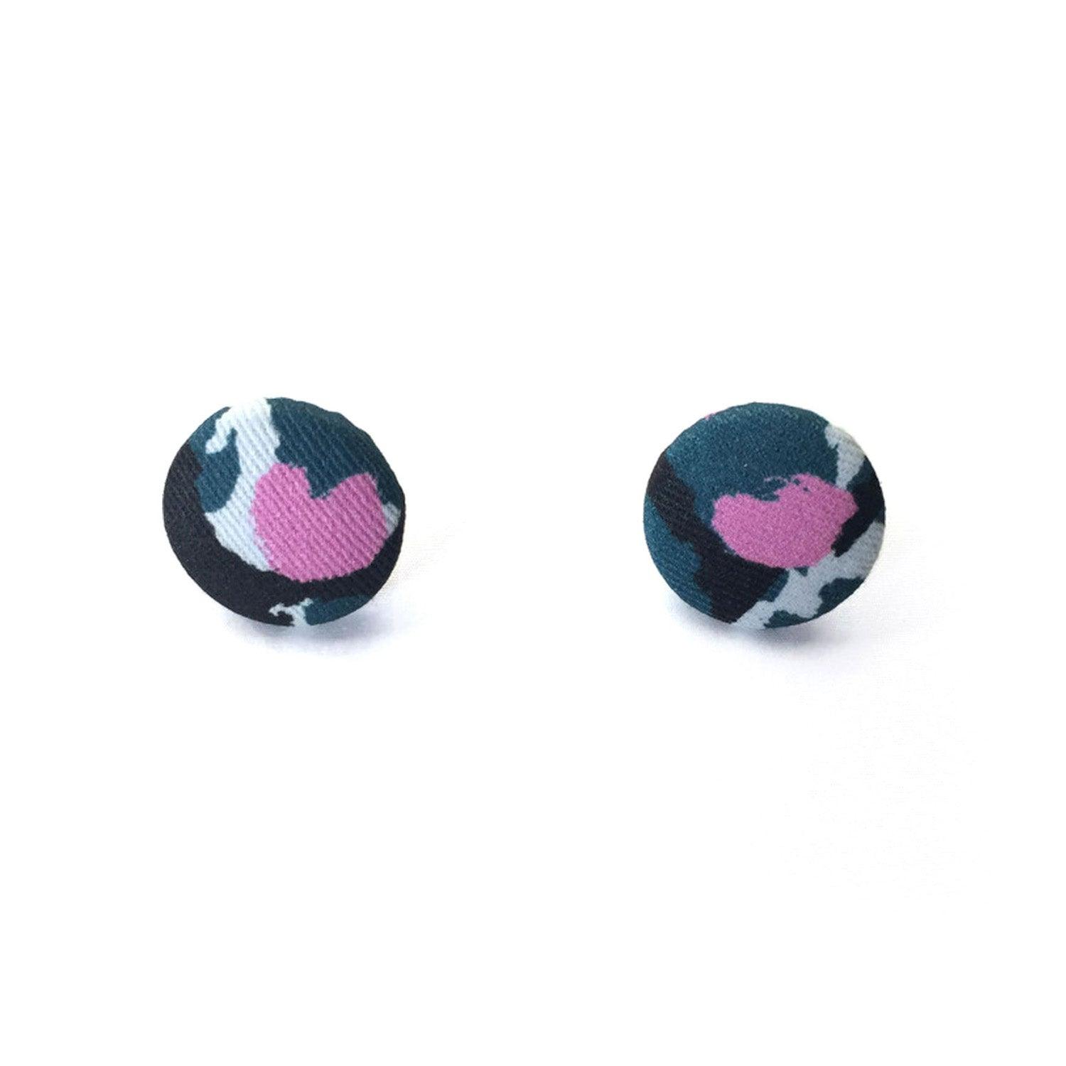 Fabric Covered Button Earrings With Torto Pattern - OlaOla