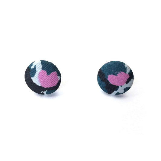 Fabric Covered Button Earrings With Torto Pattern - OlaOla
