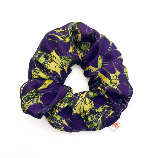 Large Silky Satin Scrunchie With Late Bloom Floral Pattern